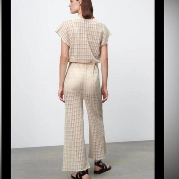 Zara Limited Edition Cream Pointelle Flowy Knit Jumpsuit Size L - Picture 3 of 10
